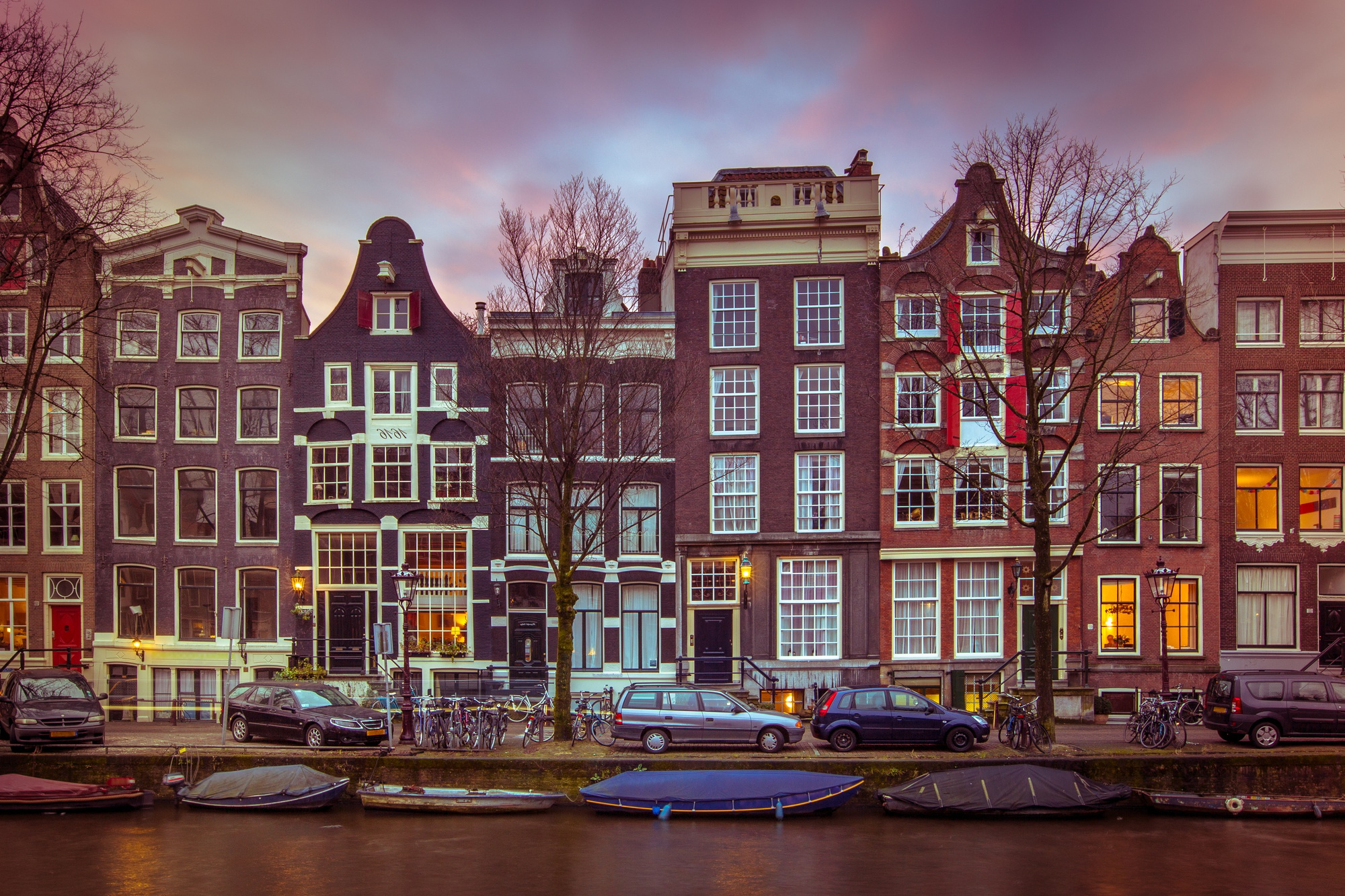 Historic Canal houses on the Brouwersgracht in Amsterdam in vint