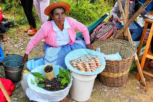 woman, food, seller, fruits, snack, products, vendor, street, outdoors, chongos, bajo, chupaca, huancayo, perú