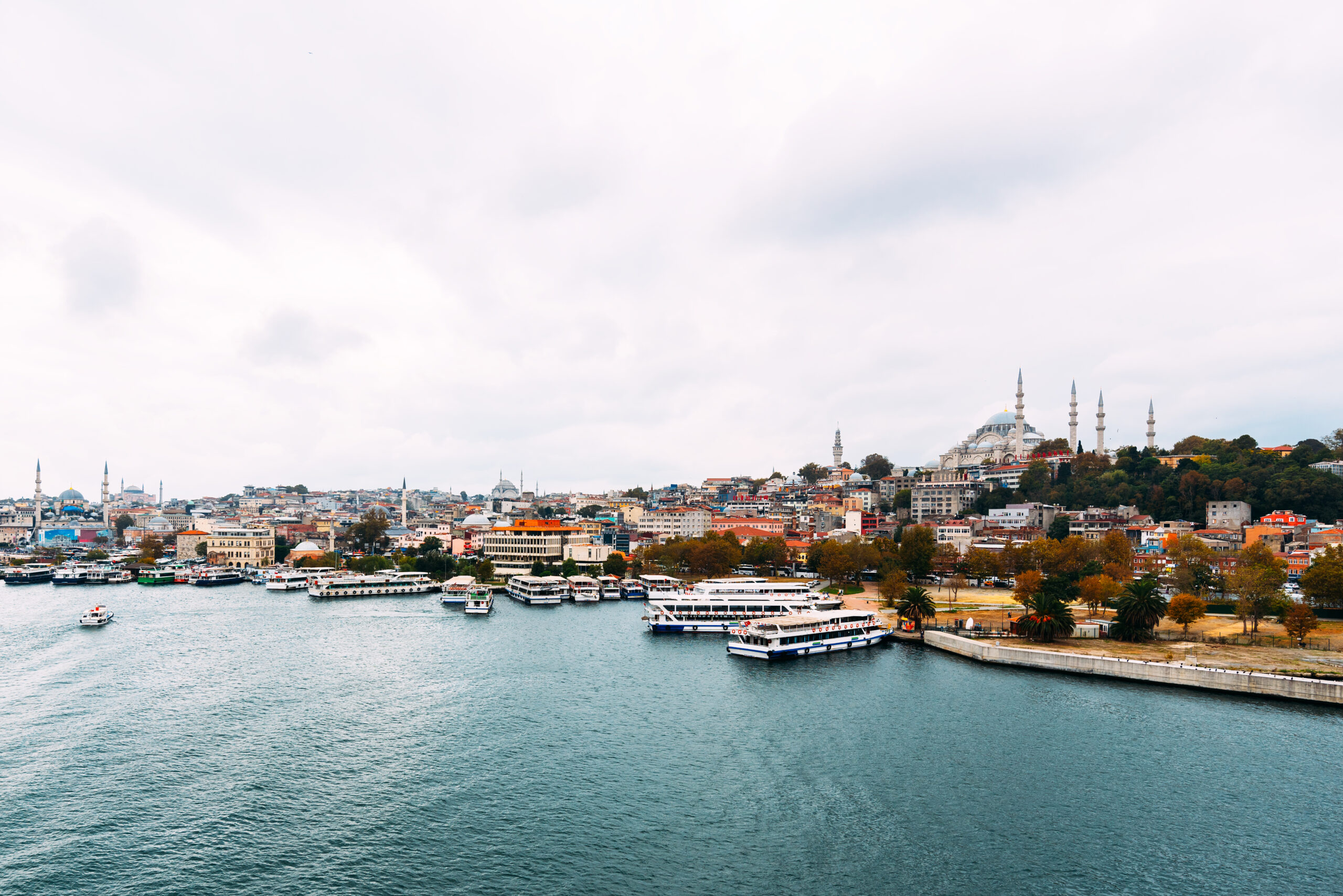 City Istanbul. Istanbul daytime landscape. View of the city. Galata Tower, Galata Bridge, Karakoy district and Golden Horn at daytime.