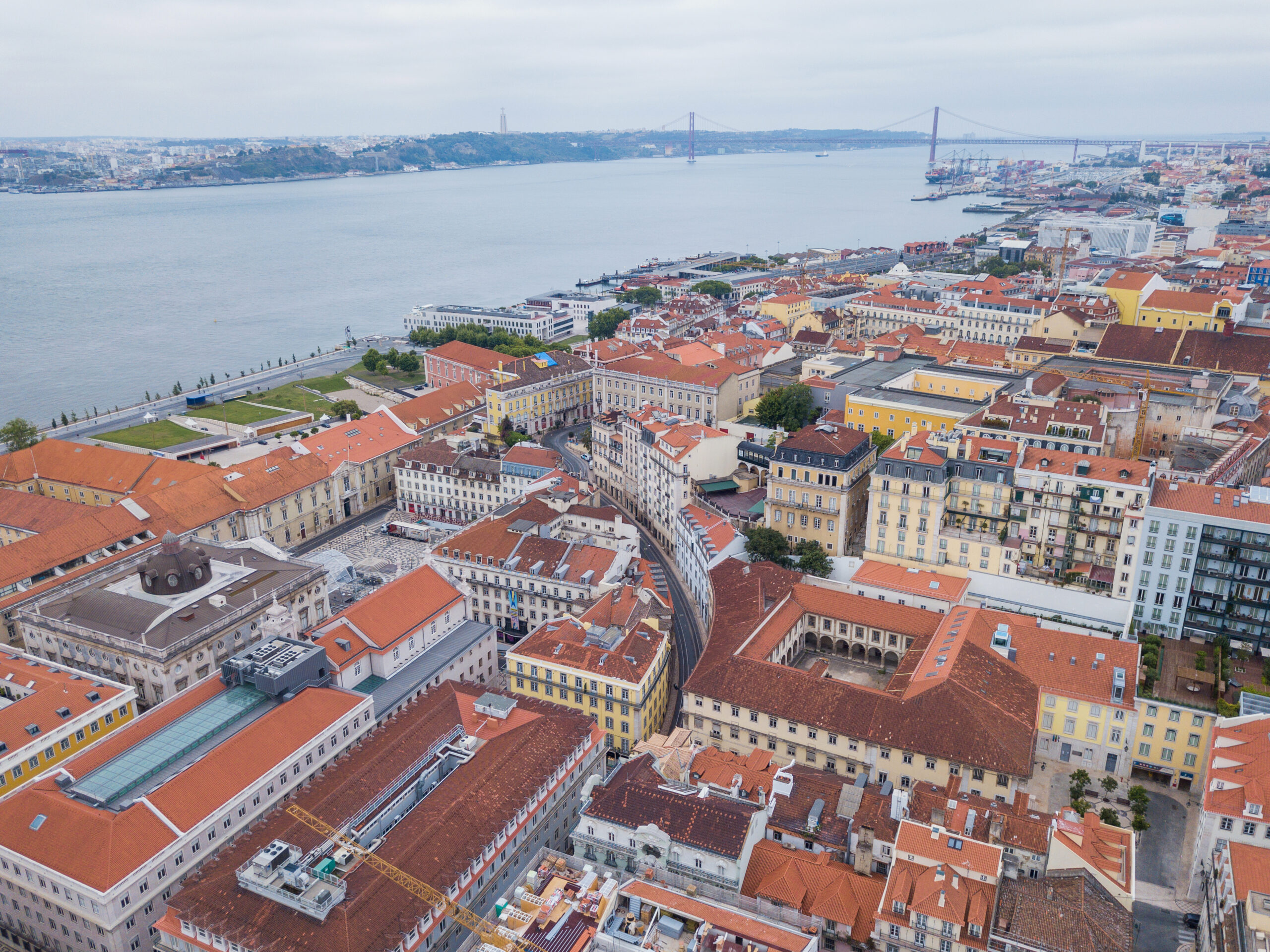 Lisbon from a bird's eye view, Portugal. Shooting the city with drones